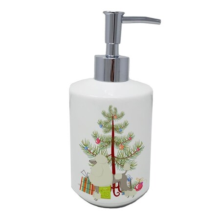 Carolines Treasures 7 x 3.5 in. Poodle Christmas Tree Ceramic Soap Dispenser CK3556SOAP